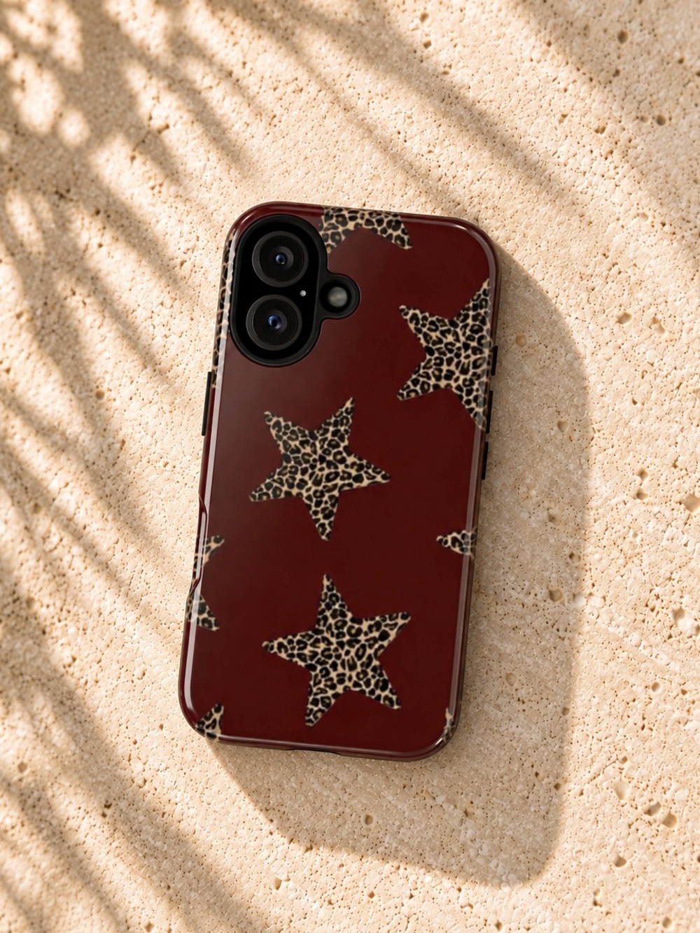 Leopard Star Burgundy Phone Case